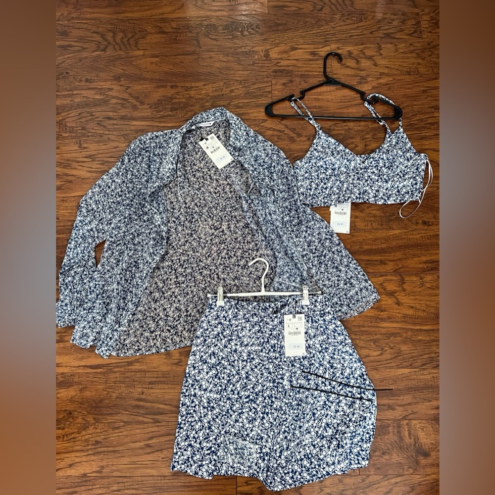 NWT Zara skirt L, top size M and medium sheer button up